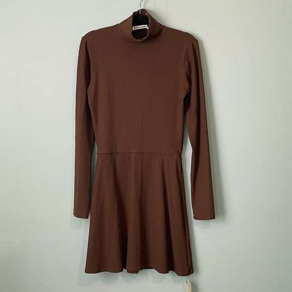 New Reformation Maya Tencel Ribbed Mockneck Dress Cafe Brown XS - Picture 2 of 8